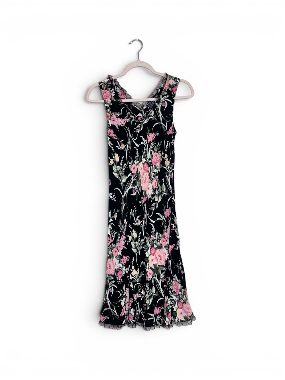90’s Twyla Blu Floral Midi Dress with Pink Roses